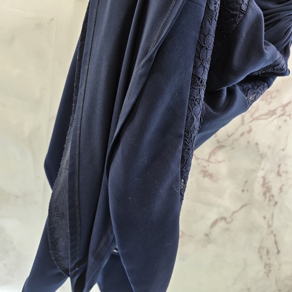 LRL Ralph Lauren Dress Women 18 1X Navy Ponte Lace Faux Wrap Plunge Ruched - Picture 12 of 14